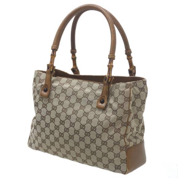 Gucci Khaki Leather Bamboo GG Shoulder Jacquard Bag Green Canvas - Picture 1 of 1